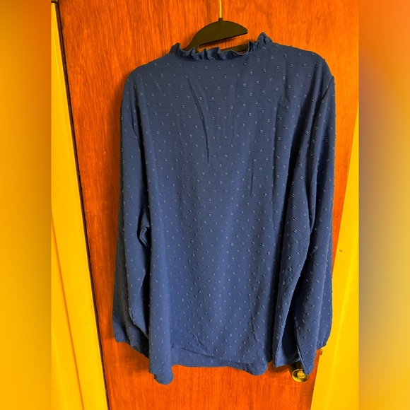 NWT royal blue long sleeve tunic, ruffled collar, V neckline by YSYOKOW size XXL - Picture 2 of 14